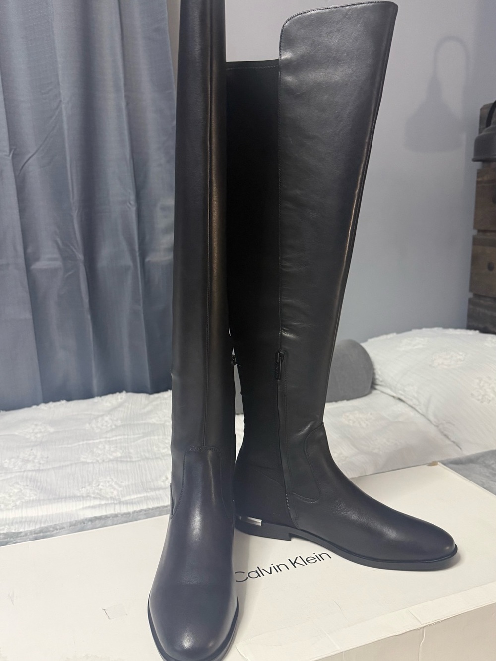 Calvin Klein Black Over-the-Knee Leather Boots